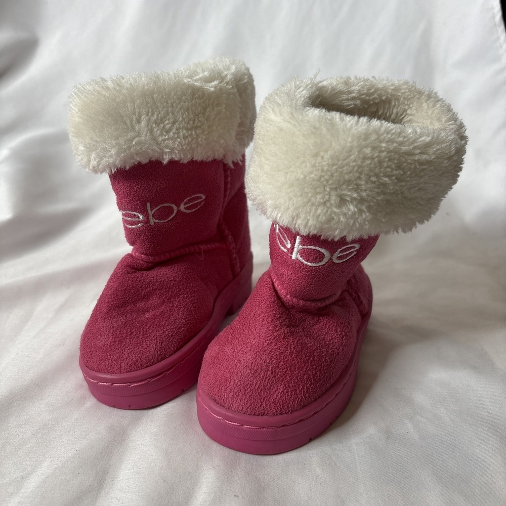 Bebe Girls‎ Toddler Size 5  Pink Faux Suede Faux-Fur  Slip On Boots